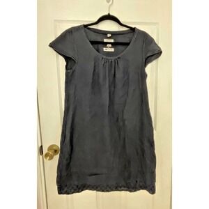 Malvin I Love Linen Dress Women's Medium Black Pleated‎ Front Eyelet Trim Preppy
